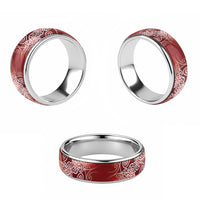 Aotearoa Maori Koru Curves Classic Ring Silver Ferns - Crimson Red LT7 - Polynesian Pride