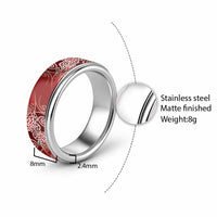 Aotearoa Maori Koru Curves Classic Ring Silver Ferns - Crimson Red LT7 - Polynesian Pride