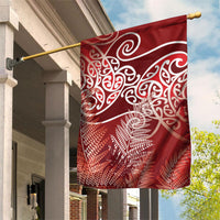 Aotearoa Maori Koru Curves Garden Flag Silver Ferns - Crimson Red LT7 House Flag Red - Polynesian Pride