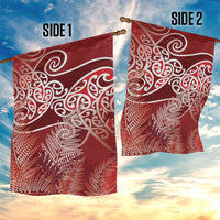 Aotearoa Maori Koru Curves Garden Flag Silver Ferns - Crimson Red LT7 - Polynesian Pride