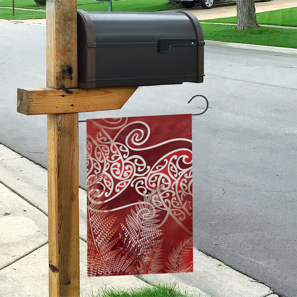 Aotearoa Maori Koru Curves Garden Flag Silver Ferns - Crimson Red LT7 - Polynesian Pride