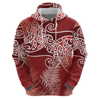 Aotearoa Maori Koru Curves Hoodie Silver Ferns - Crimson Red LT7 - Polynesian Pride