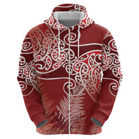 Aotearoa Maori Koru Curves Hoodie Silver Ferns - Crimson Red LT7 - Polynesian Pride