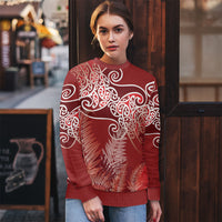 Aotearoa Maori Koru Curves Ugly Christmas Sweater Silver Ferns - Crimson Red