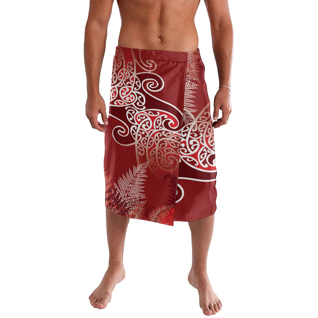 Aotearoa Maori Koru Curves Lavalava Silver Ferns - Crimson Red LT7 Red - Polynesian Pride