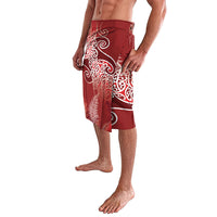 Aotearoa Maori Koru Curves Lavalava Silver Ferns - Crimson Red LT7 - Polynesian Pride