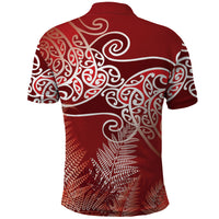 Aotearoa Maori Koru Curves Polo Shirt Silver Ferns - Crimson Red LT7 - Polynesian Pride