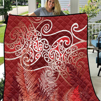 Aotearoa Maori Koru Curves Quilt Silver Ferns - Crimson Red LT7 Red - Polynesian Pride
