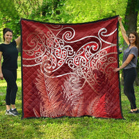 Aotearoa Maori Koru Curves Quilt Silver Ferns - Crimson Red LT7 - Polynesian Pride