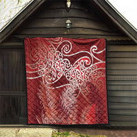 Aotearoa Maori Koru Curves Quilt Silver Ferns - Crimson Red LT7 - Polynesian Pride