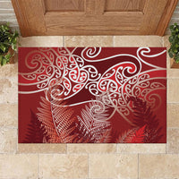 Aotearoa Maori Koru Curves Rubber Doormat Silver Ferns - Crimson Red LT7 Red - Polynesian Pride