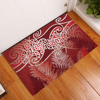 Aotearoa Maori Koru Curves Rubber Doormat Silver Ferns - Crimson Red LT7 - Polynesian Pride