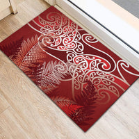Aotearoa Maori Koru Curves Rubber Doormat Silver Ferns - Crimson Red LT7 - Polynesian Pride