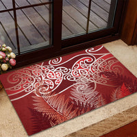 Aotearoa Maori Koru Curves Rubber Doormat Silver Ferns - Crimson Red LT7 - Polynesian Pride