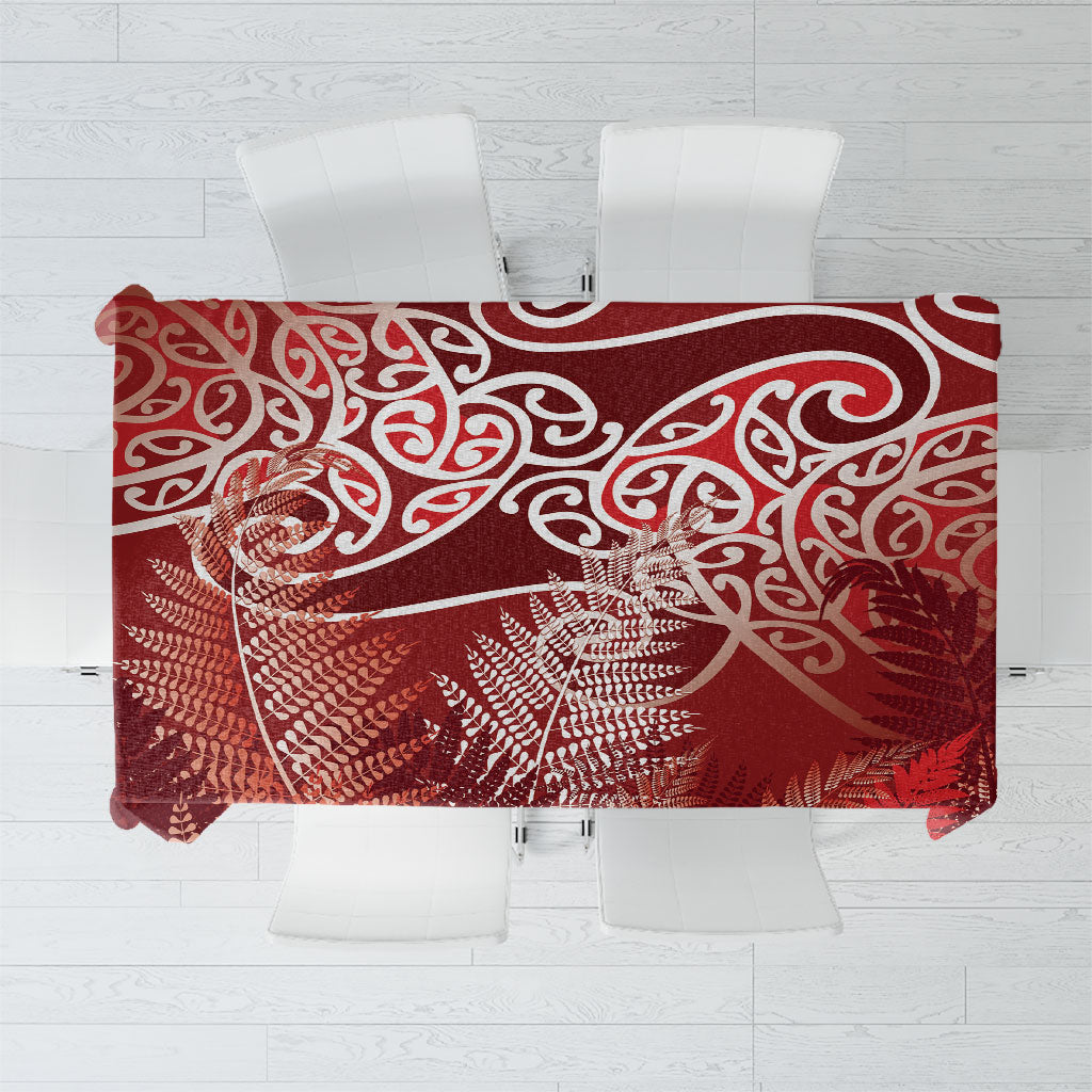 Aotearoa Maori Koru Curves Tablecloth Silver Ferns - Crimson Red LT7 Red - Polynesian Pride