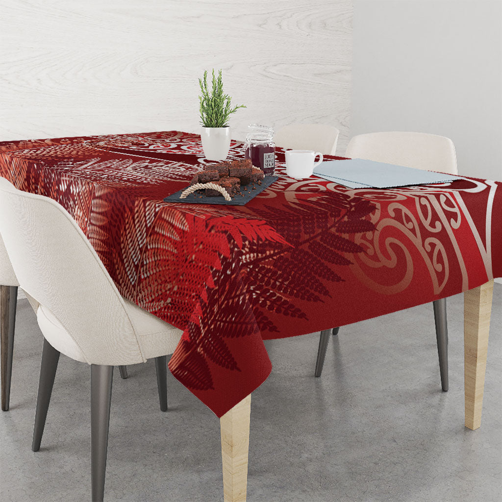 Aotearoa Maori Koru Curves Tablecloth Silver Ferns - Crimson Red LT7 - Polynesian Pride
