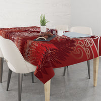 Aotearoa Maori Koru Curves Tablecloth Silver Ferns - Crimson Red LT7 - Polynesian Pride
