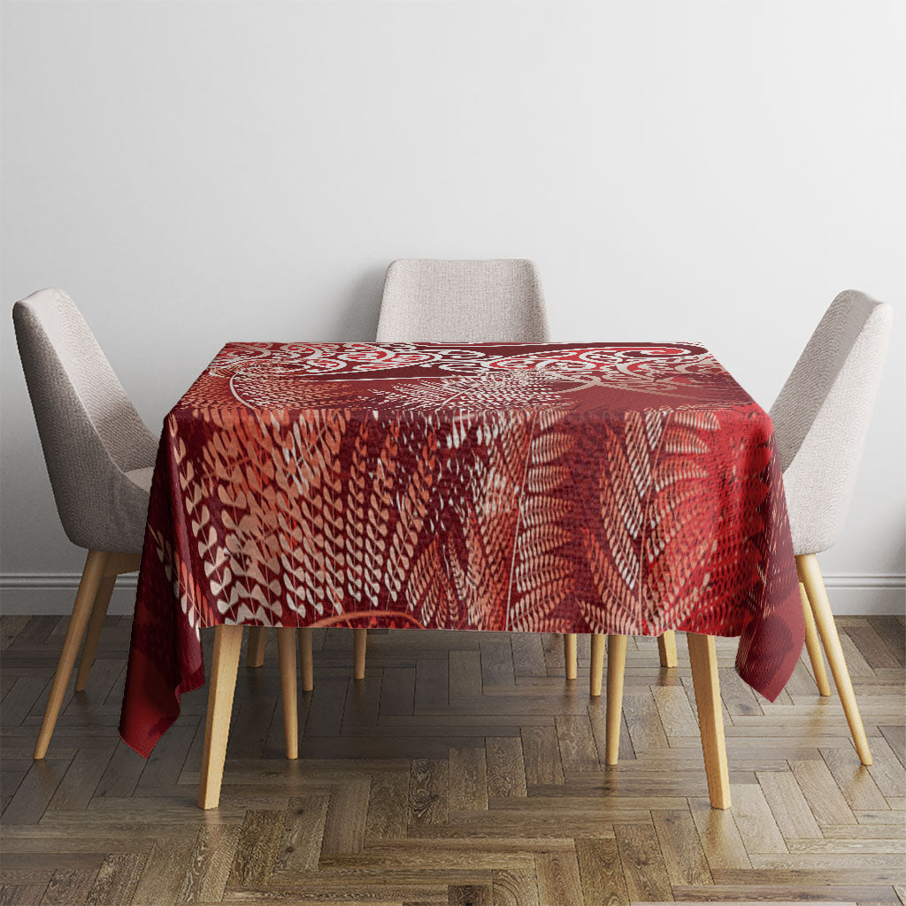 Aotearoa Maori Koru Curves Tablecloth Silver Ferns - Crimson Red LT7 - Polynesian Pride
