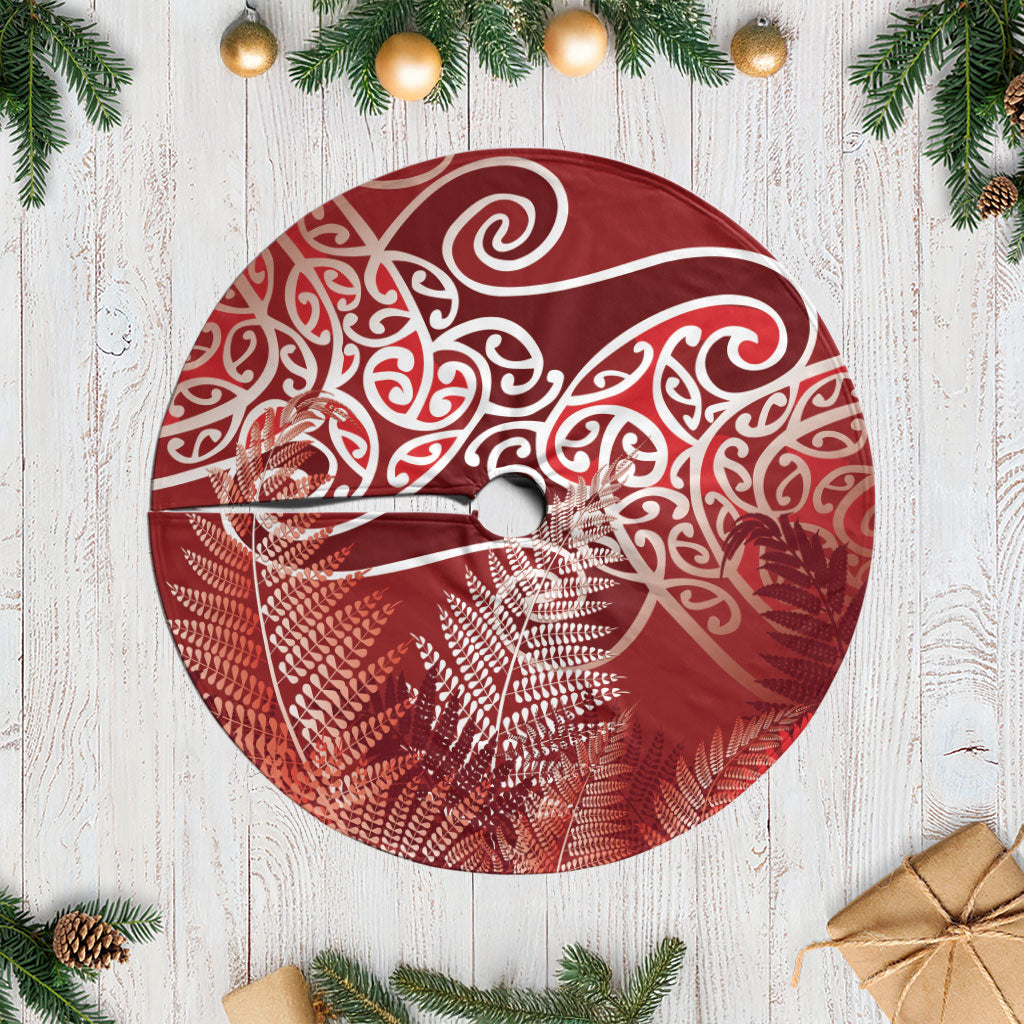 Aotearoa Maori Koru Curves Tree Skirt Silver Ferns - Crimson Red LT7 Casual Red - Polynesian Pride