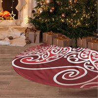 Aotearoa Maori Koru Curves Tree Skirt Silver Ferns - Crimson Red LT7 - Polynesian Pride
