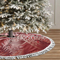 Aotearoa Maori Koru Curves Tree Skirt Silver Ferns - Crimson Red LT7 - Polynesian Pride