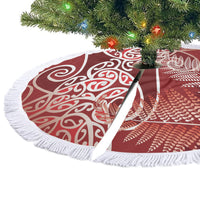 Aotearoa Maori Koru Curves Tree Skirt Silver Ferns - Crimson Red LT7 - Polynesian Pride