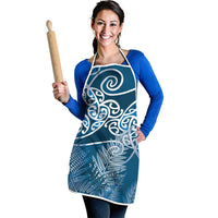Aotearoa Maori Koru Curves Apron Silver Ferns - Navy Blue LT7 - Polynesian Pride