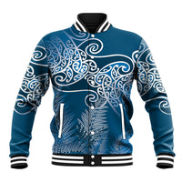 Aotearoa Maori Koru Curves Baseball Jacket Silver Ferns - Navy Blue LT7 Unisex Navy Blue - Polynesian Pride