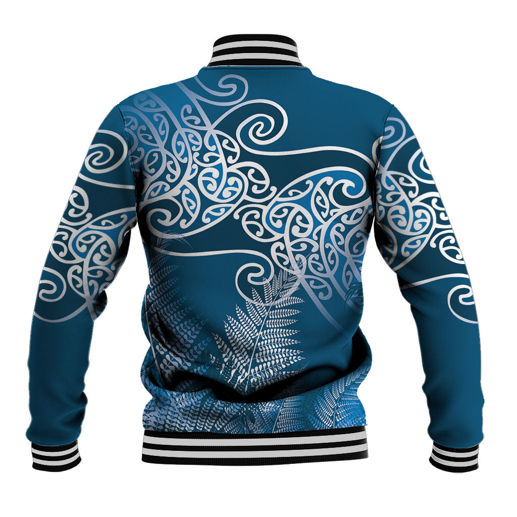 Aotearoa Maori Koru Curves Baseball Jacket Silver Ferns - Navy Blue LT7 - Polynesian Pride