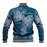 Aotearoa Maori Koru Curves Baseball Jacket Silver Ferns - Navy Blue LT7 - Polynesian Pride