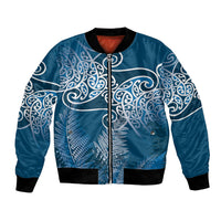 Aotearoa Maori Koru Curves Bomber Jacket Silver Ferns - Navy Blue LT7 Unisex Navy Blue - Polynesian Pride