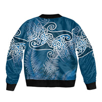 Aotearoa Maori Koru Curves Bomber Jacket Silver Ferns - Navy Blue LT7 - Polynesian Pride