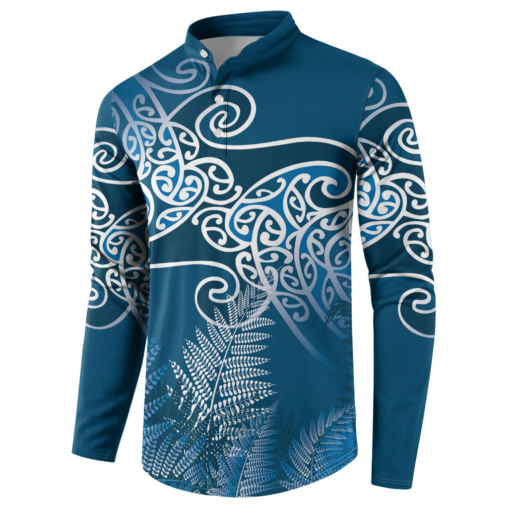 Aotearoa Maori Koru Curves Button Sweatshirt Silver Ferns - Navy Blue LT7 - Polynesian Pride