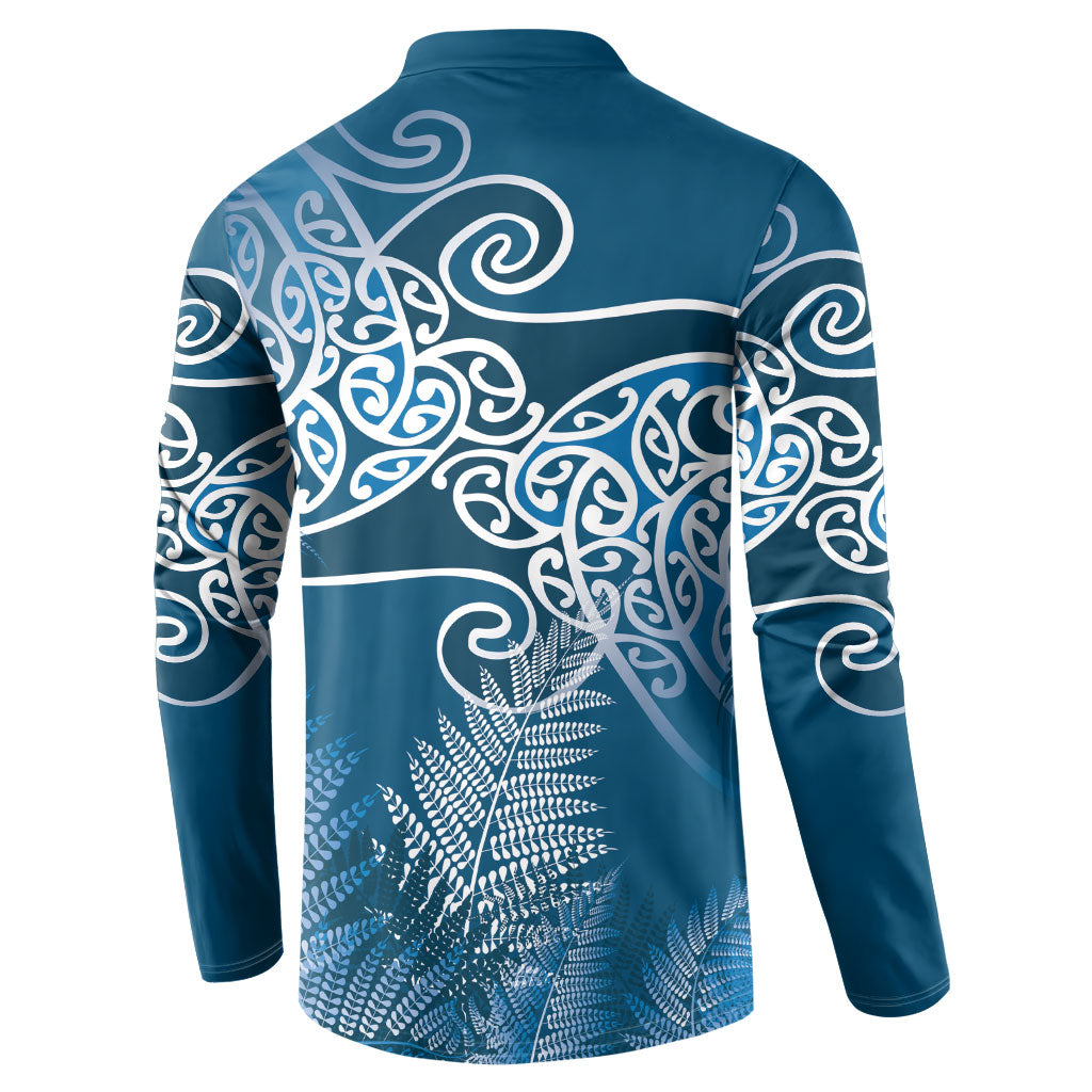 Aotearoa Maori Koru Curves Button Sweatshirt Silver Ferns - Navy Blue LT7 - Polynesian Pride