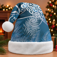 Aotearoa Maori Koru Curves Christmas Santa Hat Silver Ferns - Navy Blue