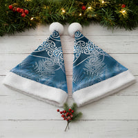 Aotearoa Maori Koru Curves Christmas Santa Hat Silver Ferns - Navy Blue