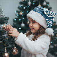 Aotearoa Maori Koru Curves Christmas Santa Hat Silver Ferns - Navy Blue