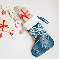 Aotearoa Maori Koru Curves Christmas Stocking Silver Ferns - Navy Blue