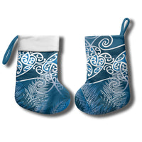 Aotearoa Maori Koru Curves Christmas Stocking Silver Ferns - Navy Blue