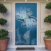 Aotearoa Maori Koru Curves Door Cover Silver Ferns - Navy Blue LT7 Navy Blue - Polynesian Pride