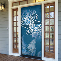Aotearoa Maori Koru Curves Door Cover Silver Ferns - Navy Blue LT7 - Polynesian Pride