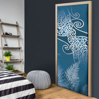 Aotearoa Maori Koru Curves Door Cover Silver Ferns - Navy Blue LT7 - Polynesian Pride