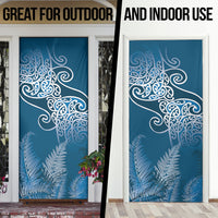 Aotearoa Maori Koru Curves Door Cover Silver Ferns - Navy Blue LT7 - Polynesian Pride