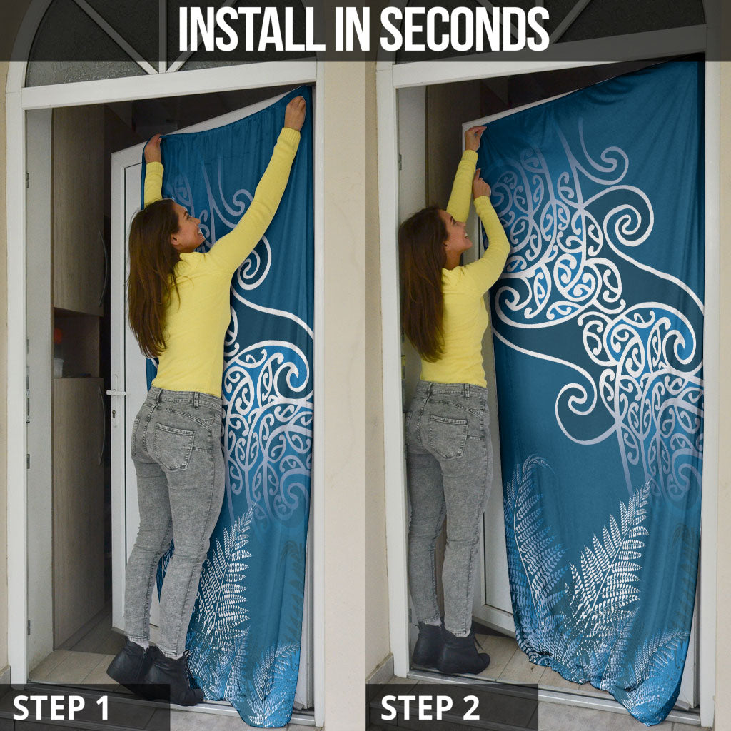 Aotearoa Maori Koru Curves Door Cover Silver Ferns - Navy Blue LT7 - Polynesian Pride