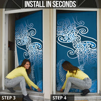 Aotearoa Maori Koru Curves Door Cover Silver Ferns - Navy Blue LT7 - Polynesian Pride