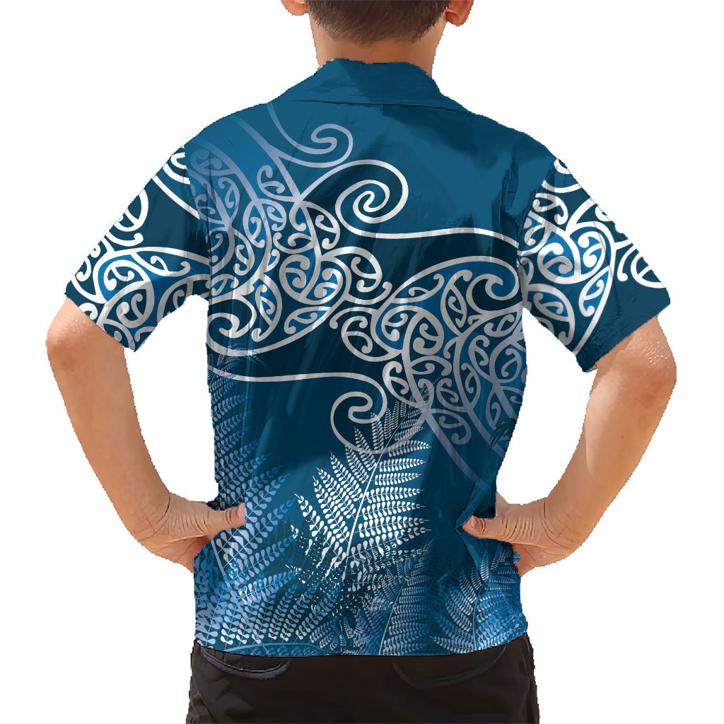 Aotearoa Maori Koru Curves Hawaiian Shirt Silver Ferns - Navy Blue LT7 - Polynesian Pride