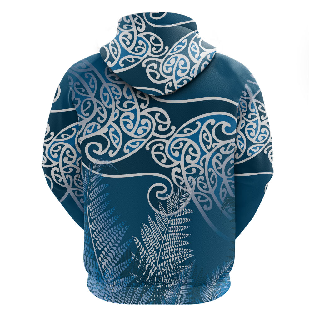 Aotearoa Maori Koru Curves Hoodie Silver Ferns - Navy Blue LT7 - Polynesian Pride