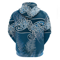 Aotearoa Maori Koru Curves Hoodie Silver Ferns - Navy Blue LT7 - Polynesian Pride