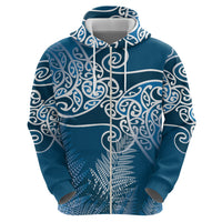 Aotearoa Maori Koru Curves Hoodie Silver Ferns - Navy Blue LT7 - Polynesian Pride