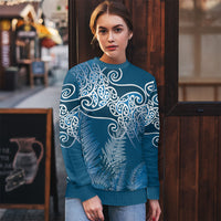 Aotearoa Maori Koru Curves Ugly Christmas Sweater Silver Ferns - Navy Blue